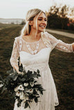 A-line Backless Long Sleeves Rustic Lace Wedding Dresses, Bridal Gown, SW652 image 3