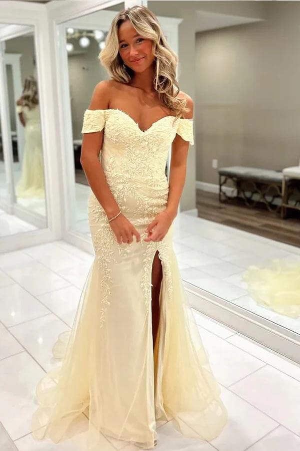 Blue Tulle Mermaid Sweetheart Off Shoulder Lace Appliques Prom Dresses, SLP059 | new arrival prom dress | tulle prom dresses | simple prom dress | simidress.com