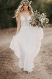 Chiffon A Line Spaghetti Straps Wedding Dresses With Lace Appliques, SW726