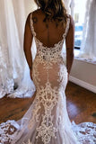 Gorgeous Tulle Mermaid Deep V Neck Wedding Dress With Lace Appliques, SW728 | backless wedding dress | new arrival wedding dress | wedding dress near me | simidress.com