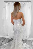 Gorgeous Tulle Mermaid Strapless Wedding Dresses With Lace Appliques, SW732 | vintage wedding dress | tulle wedding dress | strapless wedding dress | simidress.com