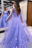 Lavender Satin A-line V-neck Prom Dresses With 3D Flowers, Party Dress, SP980 image 2