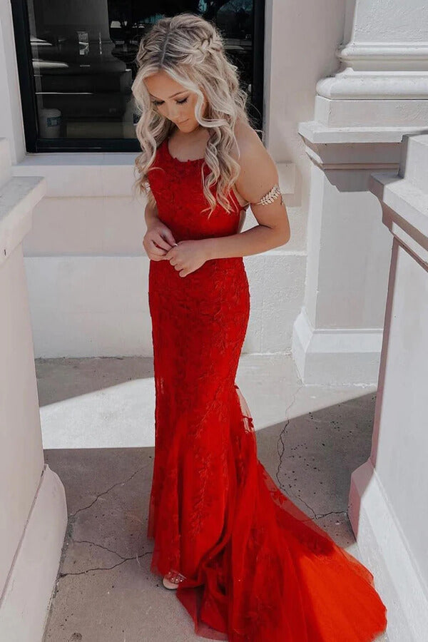 Mermaid Spaghetti Straps Lace Appliques Long Prom Dresses, Party Dress, SP982 image 3