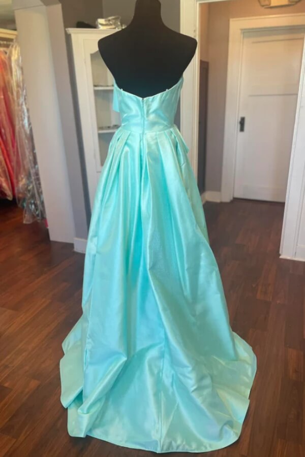 Pink Satin A Line Strapless Prom Dresses With Train, Long Formal Dress, SLP084 | cheap prom dress | new arrival prom dress | prom dress shops | simidress.com