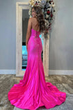 Pink Satin Mermaid Sweetheart Keyhole Long Prom Dresses With Slit, SLP082 | mermaid prom dress | long formal dress | prom dress for girls | simidress.com