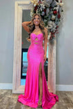 Pink Satin Mermaid Sweetheart Keyhole Long Prom Dresses With Slit, SLP082 | evening dresses | cheap long prom dress | prom dress shops | simidress.com