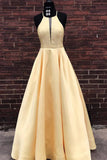 Simple Satin A-line Halter Floor Length Prom Dresses, Evening Dresses, SP993