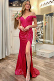 Sparkly Hot Pink Sequins Sweetheart Mermaid Prom Dress, Evening Gown, SP998