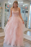 Stunning Light Pink Tulle Strapless Beaded Prom Dresses, Party Dress, SLP006