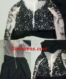 Fashion Black Long Sleeve Lace Prom Dress, Black Evening Dresses,Party Dresses, M48