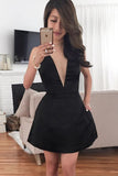 Black Deep V Neck Homecoming Dress,Simple Sleeveless Short Prom Dress