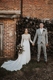A-line Long Sleeves Lace Backless Boho Beach Wedding Dress, Bridal Gowns, SW461 | a line wedding dresses | chiffon wedding dresses online | beach wedding dresses | www.simidress.com