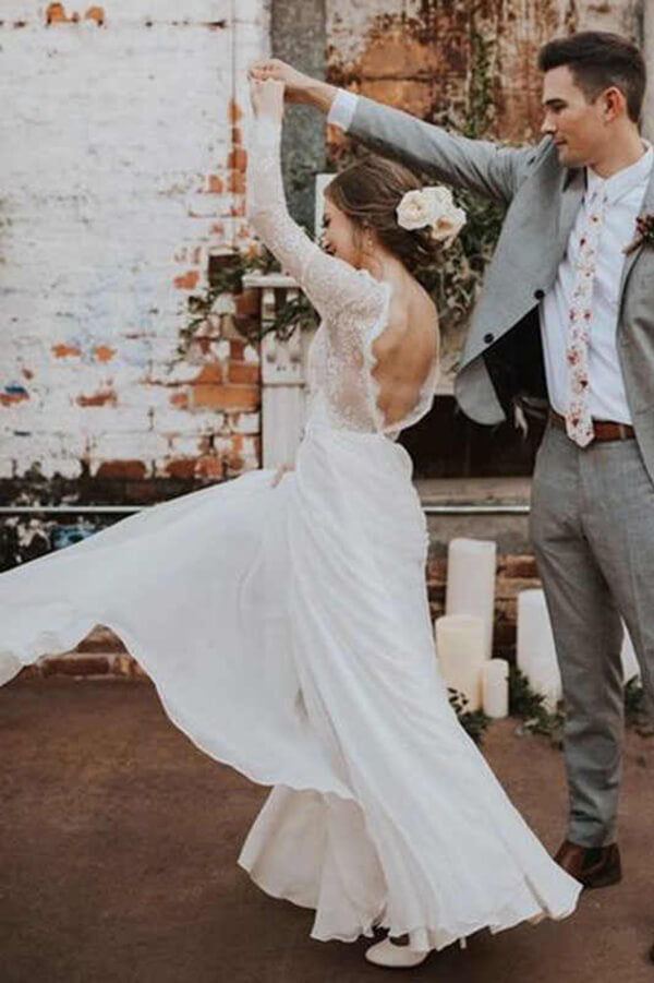 A-line Long Sleeves Lace Backless Boho Beach Wedding Dress, Bridal Gowns, SW461 | boho wedding dresses | vintage wedding dresses | long sleeves lace wedding dresses | simidress.com