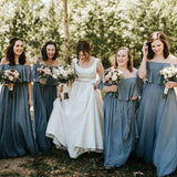 www.simidress.com sell Slate Gray Mismatched Chiffon Off Shoulder Cheap Long Bridesmaid Dresses, BD093 on line