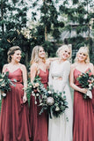 Charming Dusty Rose Chiffon A-line Spaghetti Straps Bridesmaid Dresses, BD098