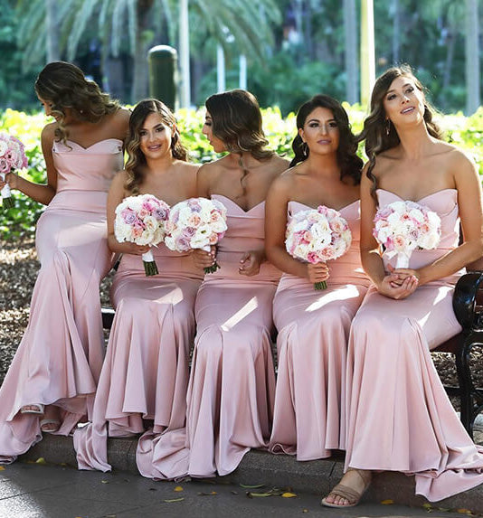 Blush Pink Mermaid Sweetheart Bridesmaid Dresses, BD102