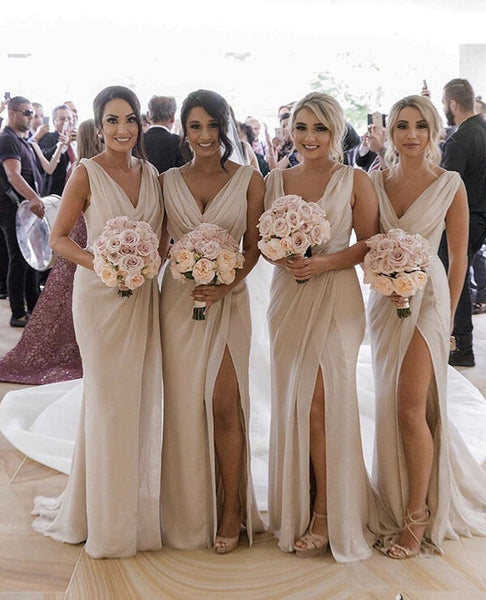 Sheath Chiffon V-neck Bridesmaid Dresses With Slit, BD111 | Simidress Sheath Chiffon V-neck Bridesmaid Dresses With Slit, BD111 | Simidress