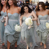 Grey Tulle Strapless Bridesmaid Dresses, Formal Dress With Rhinestone, BD112 | bridesmaid dresses | plus size bridesmaid dresses | grey bridesmaid dresses | Simidress.com