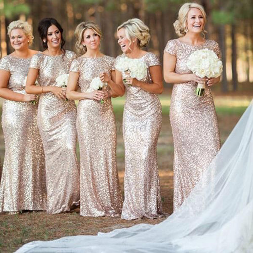 side split bridesmaid dresses Gold Sequin Mermaid Long Rose Bridesmaid Dress,Maid of honor Dresses –  Simidress