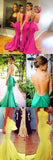 Young Girls Rose Red Backless Mermaid Bridesmaid Dresses with Small Train, BD51