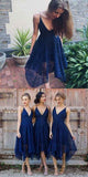 Navy Blue/Pink Deep V-neck Spaghetti Straps Sleeveless Lace A-line Bridesmaid Dress at simidress.com