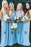 Cheap Sky Blue Long Mismatched Bridesmaid Dress Wedding Party Dresses, BD85