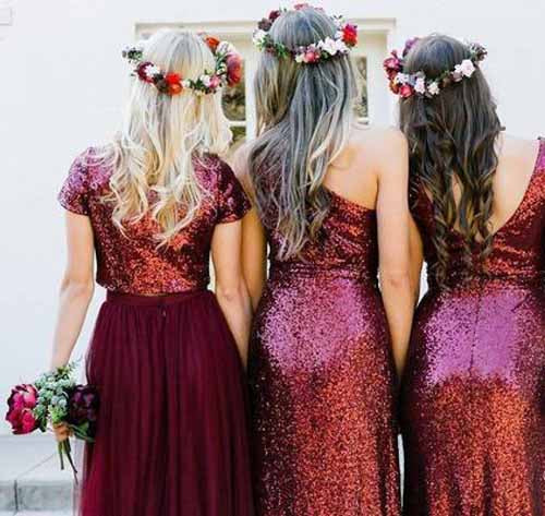 Mismatched Burgundy Sequins Bridesmaid Dresses Wedding Party Dresses, BD86  – Simidress