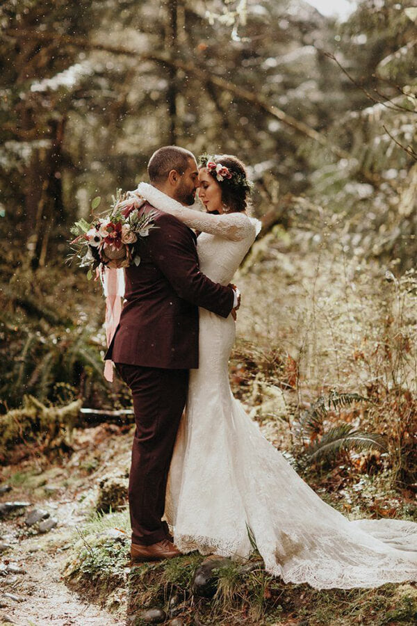 Beautiful Lace Mermaid Round Neck Long Sleeves Wedding Dresses, SW419 | wedding dress online | cheap wedding dress | bridal gown | www.simidress.com