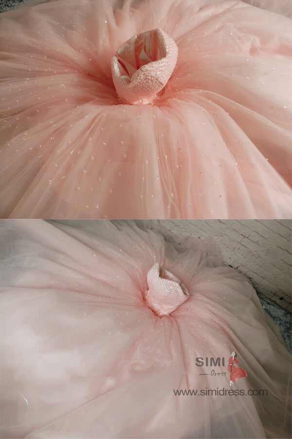 Beautiful Pink Ball Gown Long Prom Dresses, Evening Dresses With Beading, SP704 | beaded prom dresses | pink formal dresses | cheap prom dresses | www.simidress.com