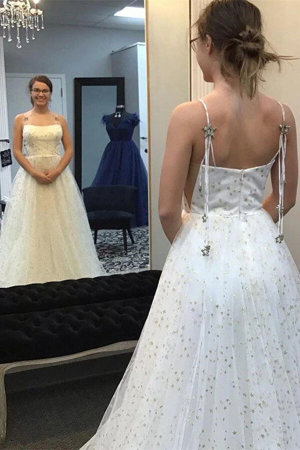 Beautiful Sky Blue Tulle Star A-line Long Prom Dresses, Formal Dresses, SP796 | cheap long prom dress | party dresses | white prom dresses | www.simidress.com