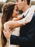 Beautiful Tulle Lace Ivory V-neck Long Sleeves Wedding Dresses, Bridal Gowns, SW453 | long sleeves lace wedding dresses | ivory wedding dress | beach wedding dresses | www.simidress.com