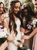 Beautiful Tulle Lace Ivory V-neck Long Sleeves Wedding Dresses, Bridal Gowns, SW453 | wedding dresses near me | wedding dresses online | bridal gowns | www.simidress.com