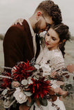 Boho Lace A-Line Backless Round Neck Long Sleeves Wedding Dresses, SW431 | beach wedding dresses | long sleeves lace wedding dress | cheap wedding dress | bridal dress | www.simidress.com