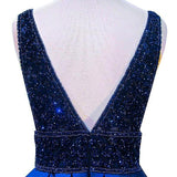 Dark Blue V neck Satin Cute Homecoming Dresses Chic Short Prom Dress, SH357