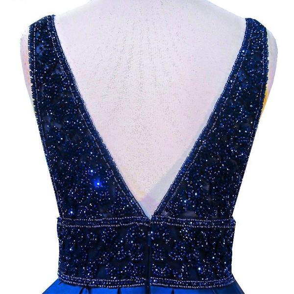 Dark Blue V neck Satin Cute Homecoming Dresses Chic Short Prom Dress, Simidress Dark Blue V neck Satin Cute Homecoming Dresses Chic Short Prom Dress, Simidress
