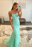 Green Mermaid Tulle Long Prom Dresses With Lace Appliques, Party Dress, SP919
