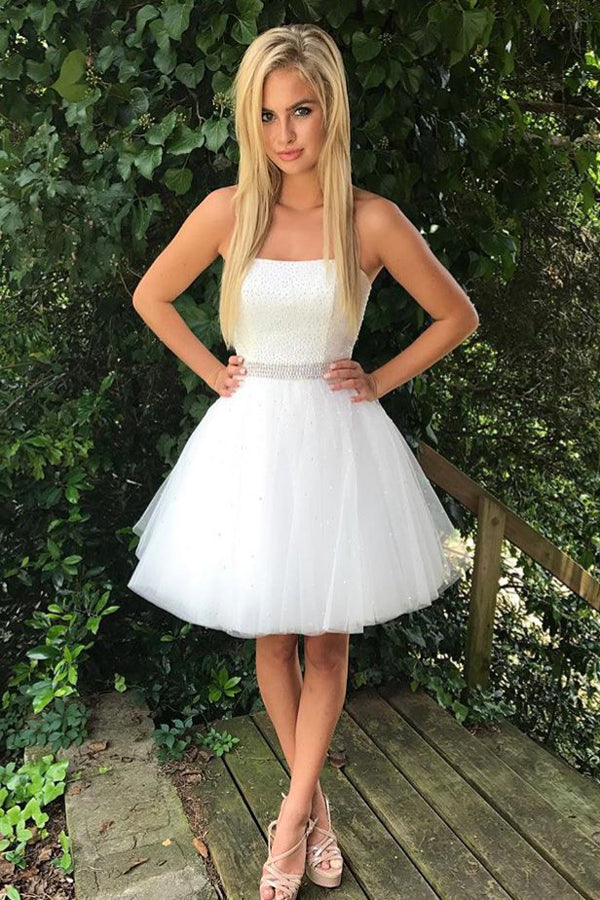Blue One Shoulder Homecoming Dress with Beading, Straps Short Prom Dress,