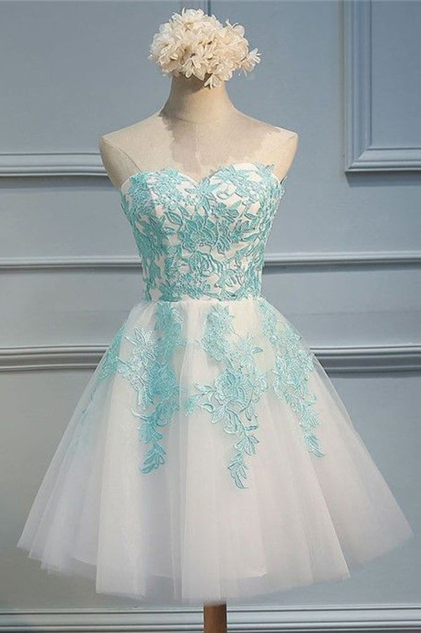 Sweetheart Strapless Appliques Homecoming Dresses,Open Back Graduation Dresses