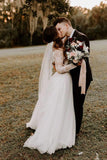 Ivory Bohemian A-line Long Sleeves Lace Wedding Dresses, Bridal Gown, SW446 | a line wedding dresses | beach wedding dresses | ivory wedding dress | www.simidress.com