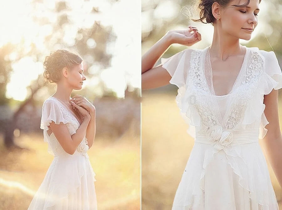 Ivory Chiffon Flower Cap Sleeves V-Neck Wedding Dresses, Bridal Dress, SW603 | beach wedding dresses | cheap wedding dresses | wedding dresses online | simidress.com