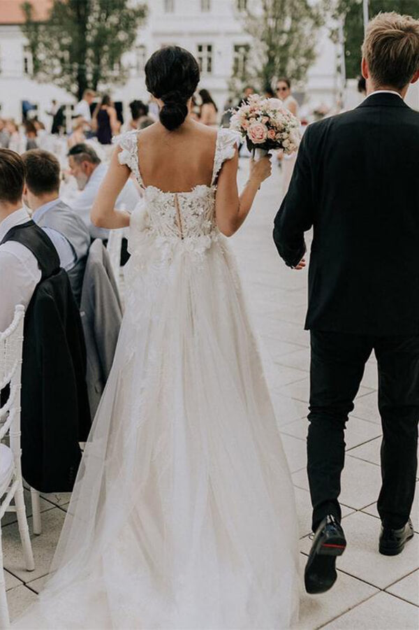 Ivory Tulle A-line Sweetheart Appliqued Wedding Dresses, Bridal Gown, SW465 | wedding dress near me | bridal outfit | beach wedding dress | www.simidress.com