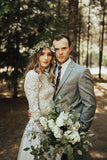 Ivory Tulle Lace A-line Long Sleeves Wedding Dresses With Sweep Train, SW452 | simple wedding dresses | bridal gowns | bridal dress | wedding dresses online | www.simidress.com