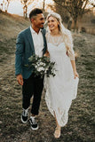 Lace A-line Backless Long Sleeves Rustic Wedding Dresses, Wedding Gowns, SW608 | long sleeves wedding dresses | beach wedding dress | bridal gown | simidress.com
