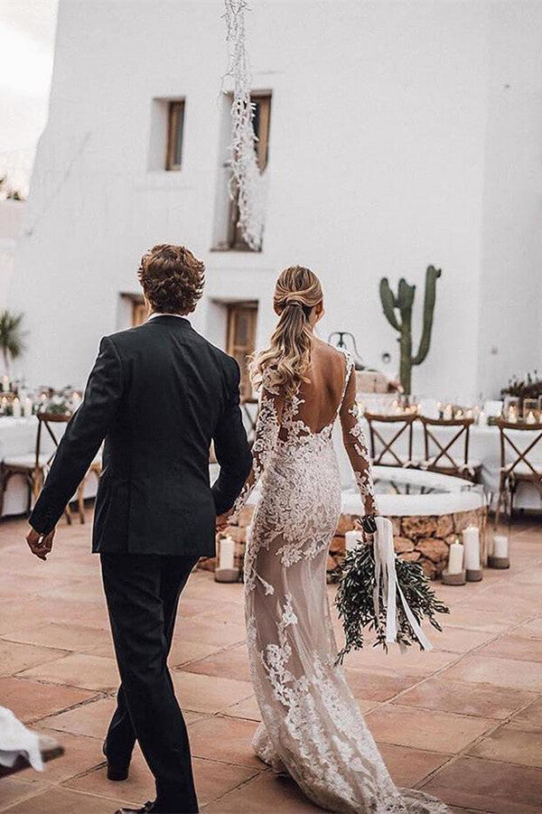 Lace Mermaid Backless Long Sleeves Wedding Dresses, Bridal Gown, SW450 | bridal dresses | bridal gowns | wedding dresses online | www.simidress.com