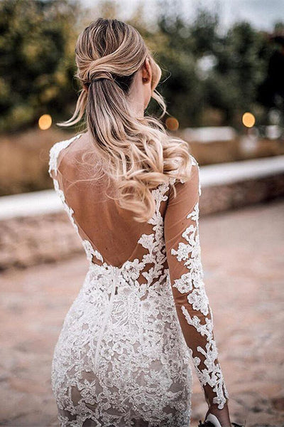 long sleeve backless dress wedding Long Sleeve Wedding Dresses Backless Chiffon Beach Wedding Drsses AWD1112