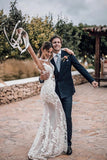 Lace Mermaid Backless Long Sleeves Wedding Dresses, Bridal Gown, SW450 | mermaid wedding dress | beach wedding dresses | long sleeves lace wedding dress | www.simidress.com
