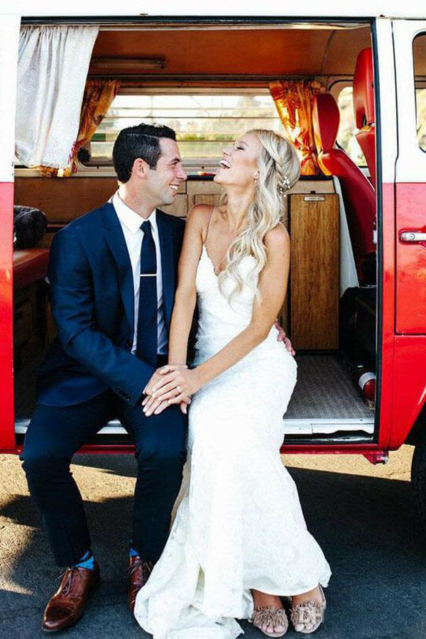 Lace Mermaid Backless Spaghetti Straps V-neck Beach Wedding Dresses, SW512 | mermaid wedding dresses | cheap lace wedding dresses | wedding gown | www.simidress.com