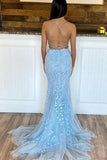 Light Blue Lace Mermaid Two Piece Scoop Prom Dresses, Evening Gown, SP744 | light blue prom dress | cheap lace mermaid prom dress | evening gown | two piece prom dresses | www.simidress.com