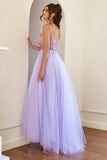 Lilac Tulle A-line Long Prom Dresses With Beading, Long Formal Dresses, SP849 | a line prom dresses | prom dresses near me | new arrival prom dress | simidress.com