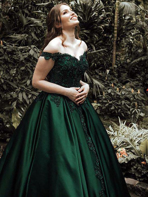 Ball Gown Off Shoulder Sleeveless Floor-Length Lace Satin Long Prom Dresses from simidress.com